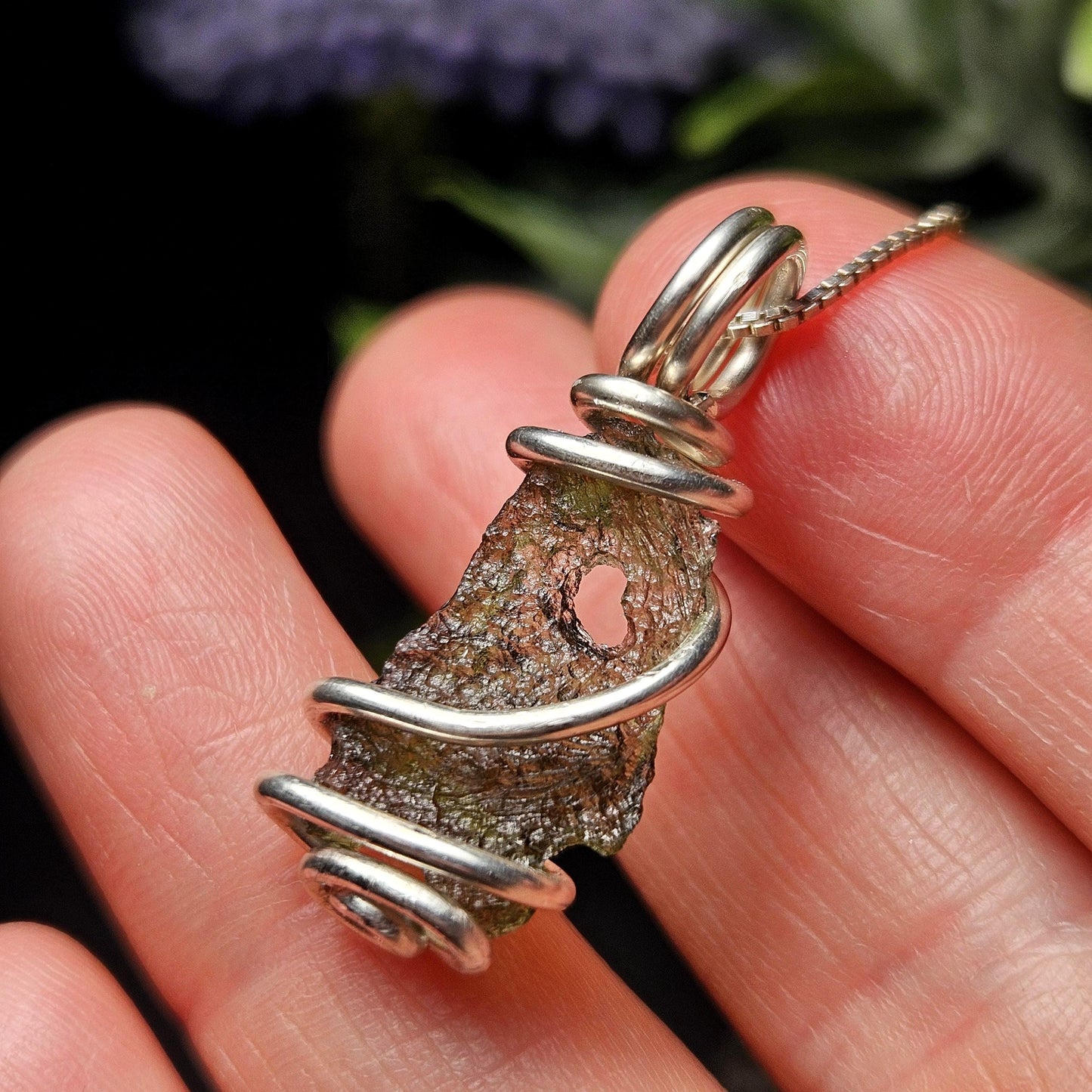 Moldavite with Natural HOLE Pendant, Authentic Moldavite Necklace