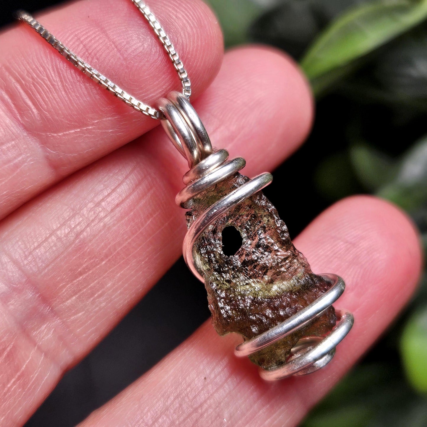 Moldavite with Natural HOLE Pendant, Authentic Moldavite Necklace
