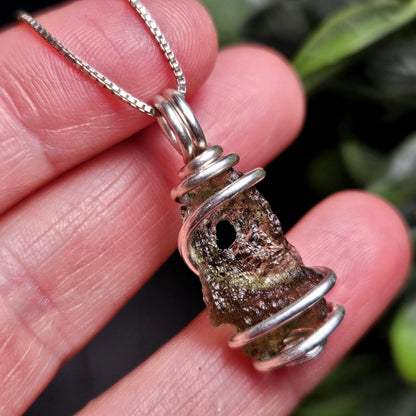 Moldavite with Natural HOLE Pendant, Authentic Moldavite Necklace