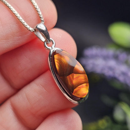 Mexican Fire Agate Pendant, Sterling Silver Polished Fire Agate Necklace