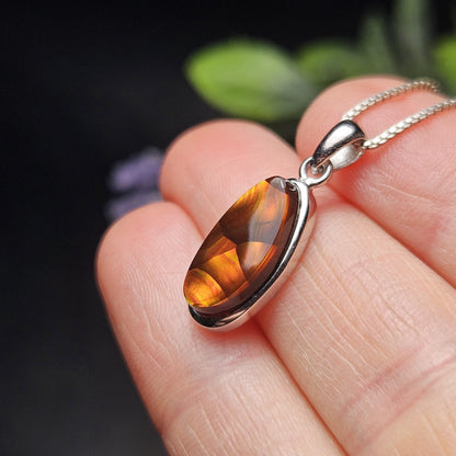Mexican Fire Agate Pendant, Sterling Silver Polished Fire Agate Necklace