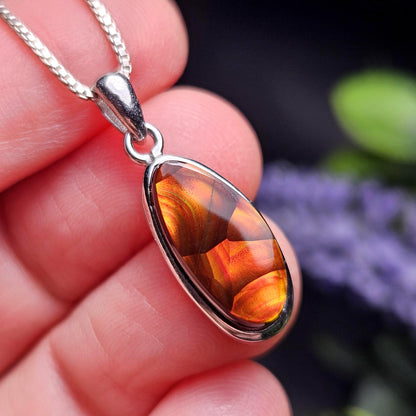 Mexican Fire Agate Pendant, Sterling Silver Polished Fire Agate Necklace