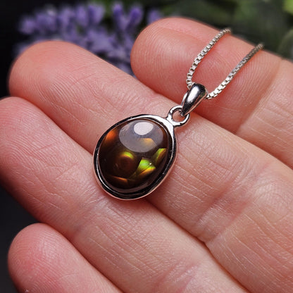 Mexican Fire Agate Pendant, Sterling Silver Polished Fire Agate Necklace