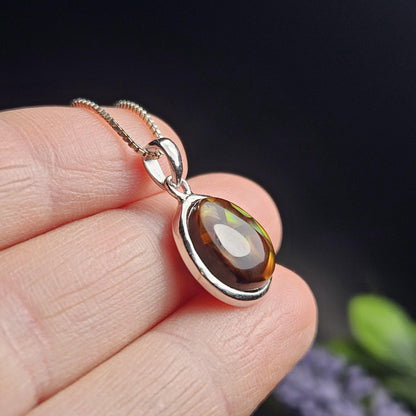 Mexican Fire Agate Pendant, Sterling Silver Polished Fire Agate Necklace