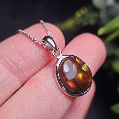 Mexican Fire Agate Pendant, Sterling Silver Polished Fire Agate Necklace