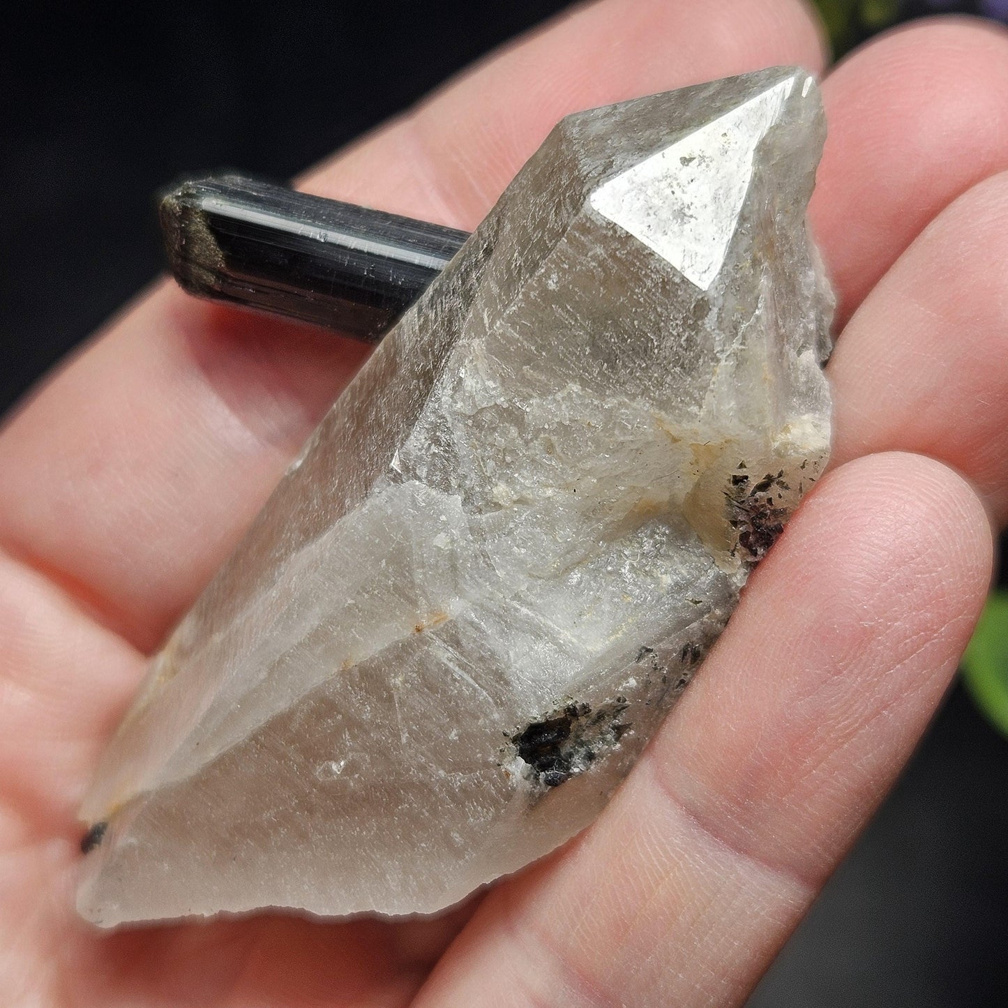 Black Tourmaline in Quartz Crystal 46.90g, Brazilian Quartz with Tourmaline, Black Tourmaline Specimen, Tourmaline Crystal
