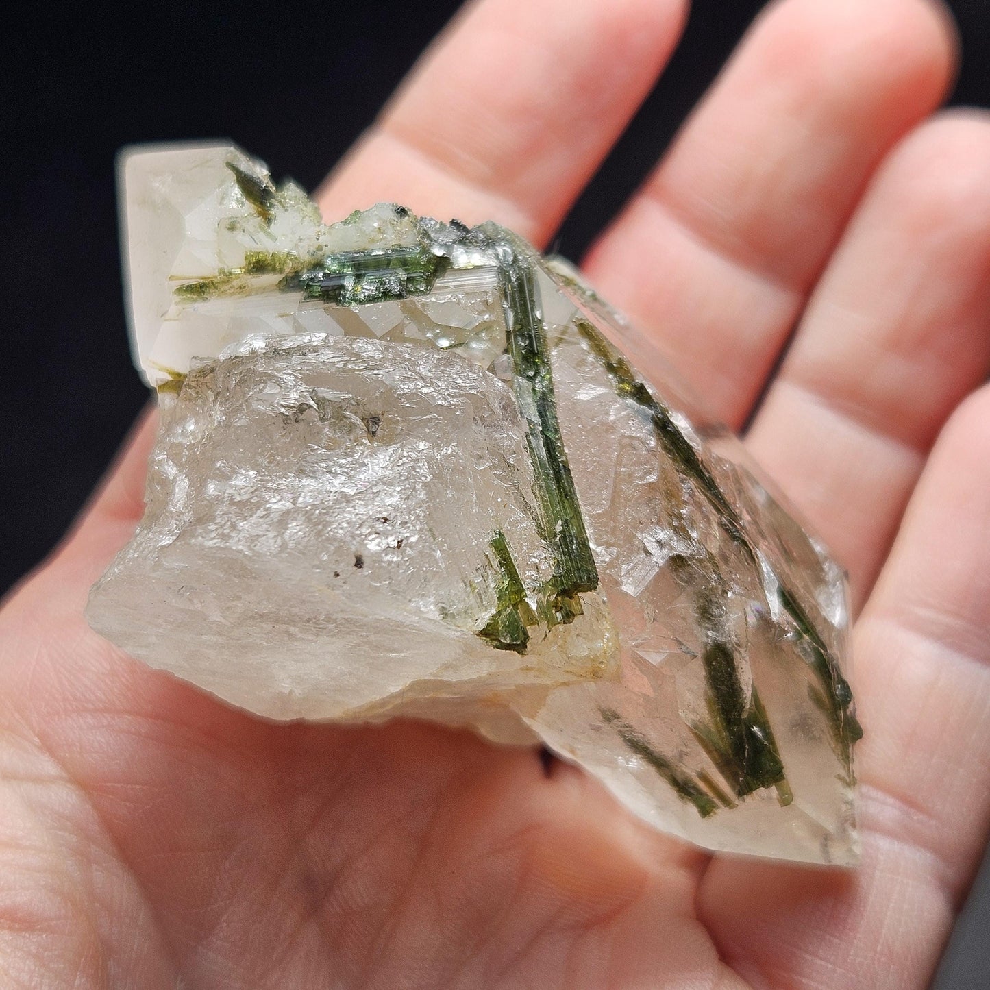 Green Tourmaline in Quartz Crystal 85.14g, Brazilian Quartz with Tourmaline, Green Tourmaline Specimen, Tourmaline Crystal