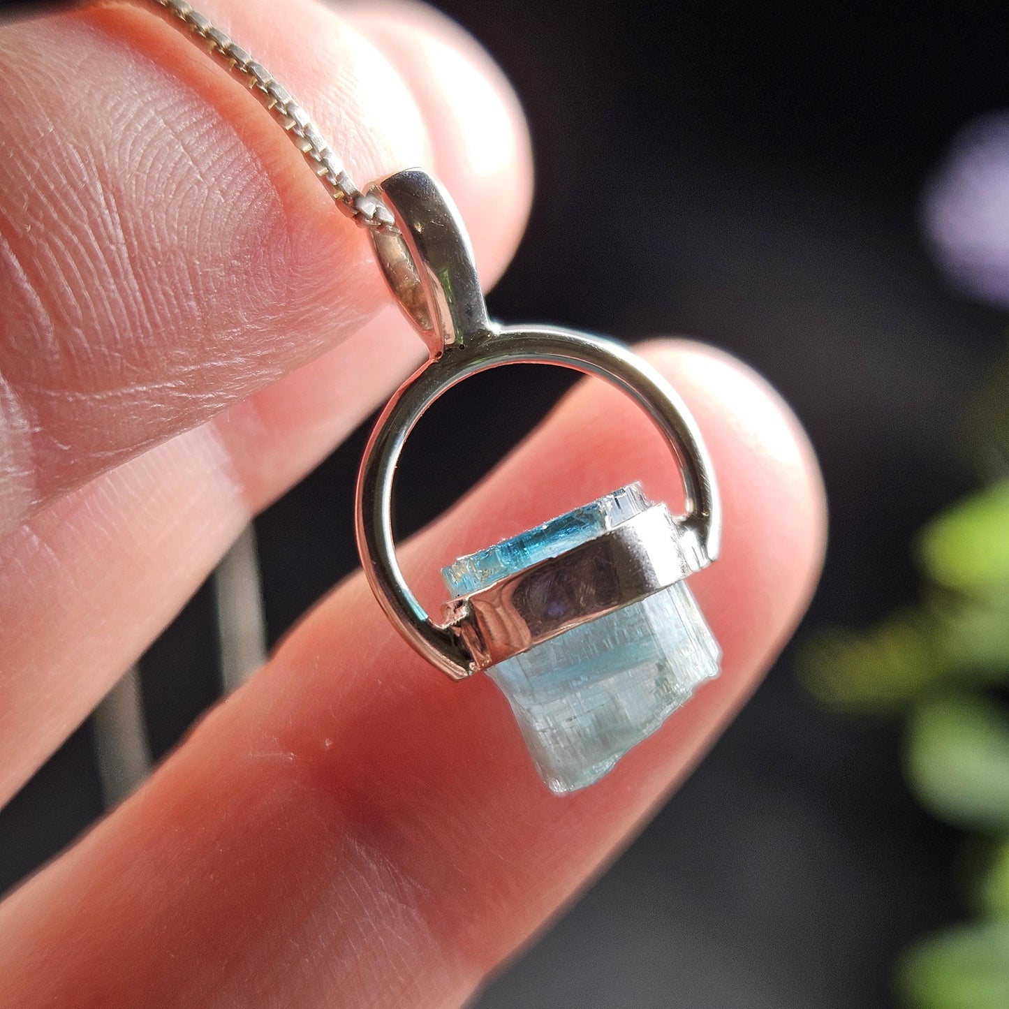 Blue Tourmaline Pendant, Sterling Silver Terminated Tourmaline Necklace