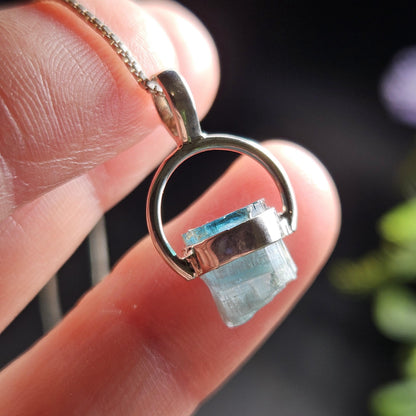 Blue Tourmaline Pendant, Sterling Silver Terminated Tourmaline Necklace