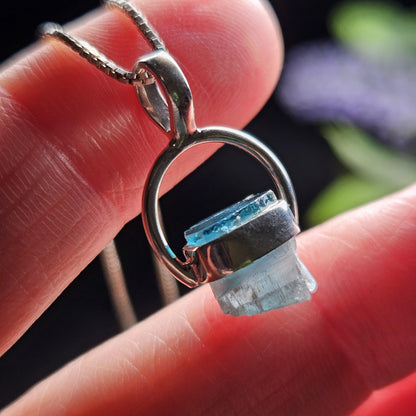 Blue Tourmaline Pendant, Sterling Silver Terminated Tourmaline Necklace