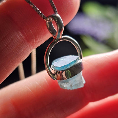 Blue Tourmaline Pendant, Sterling Silver Terminated Tourmaline Necklace
