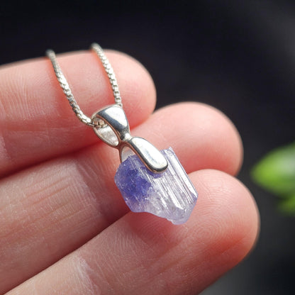 Tanzanite Crystal Sterling Silver Pendant, Raw Tanzanite Stone Jewelry