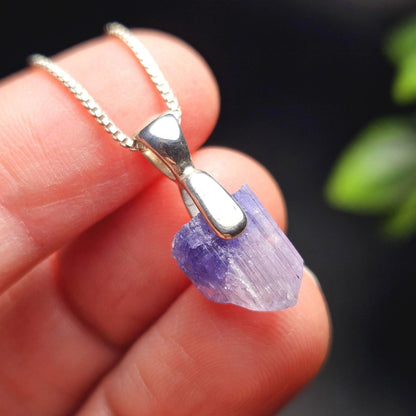 Tanzanite Crystal Sterling Silver Pendant, Raw Tanzanite Stone Jewelry
