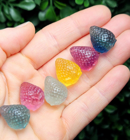 Mini Strawberry Gemstone Carving, Rainbow Fluorite Crystal
