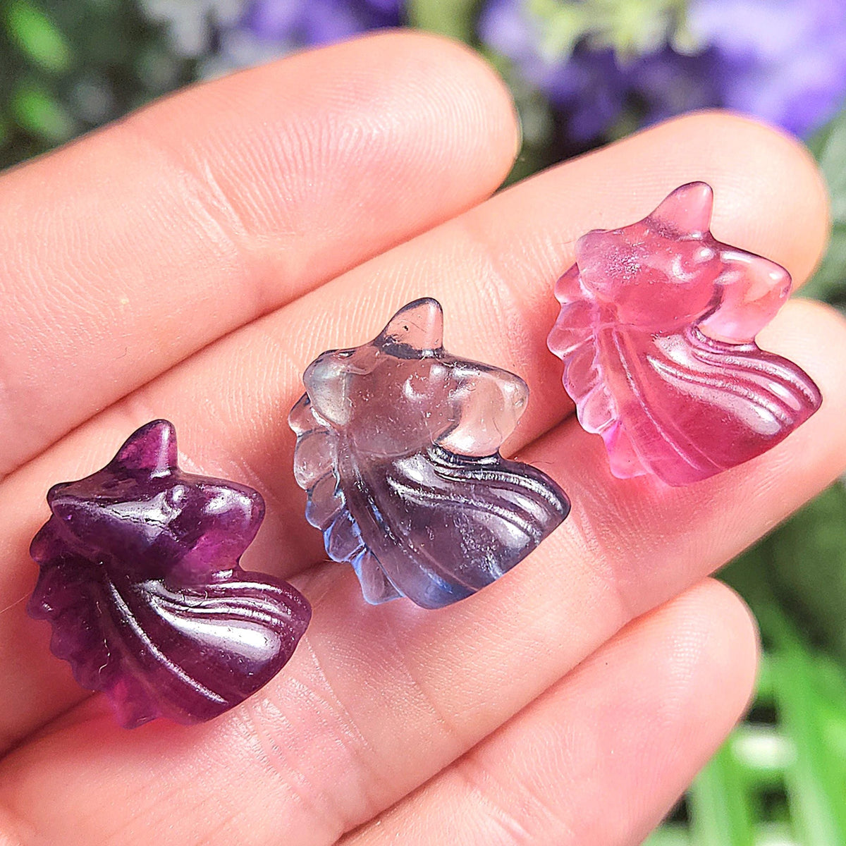 Mini Crystal Unicorn Gemstone Carving, Miniature Rainbow Fluorite Crystal Carving
