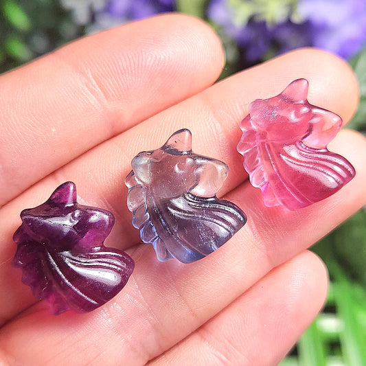 Mini Crystal Unicorn Gemstone Carving, Miniature Rainbow Fluorite Crystal Carving