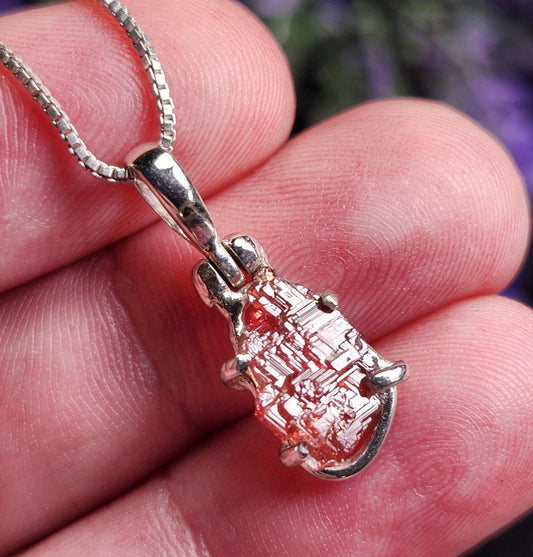 Etched Garnet Sterling Silver Pendant: Brazilian, Red Garnet Necklace