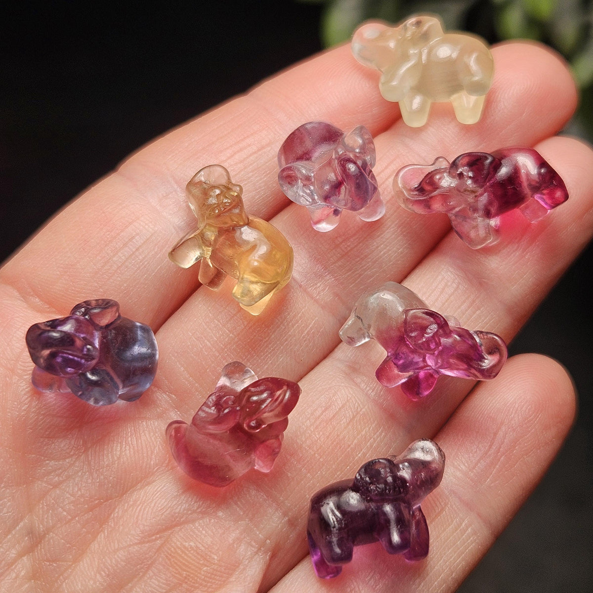 Rainbow Fluorite Elephant Carving