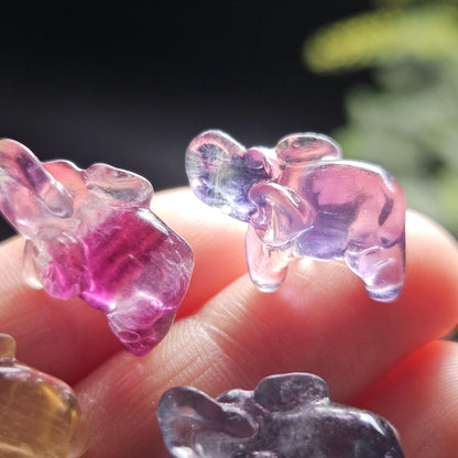 Rainbow Fluorite Elephant Carving