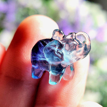 Rainbow Fluorite Elephant Carving