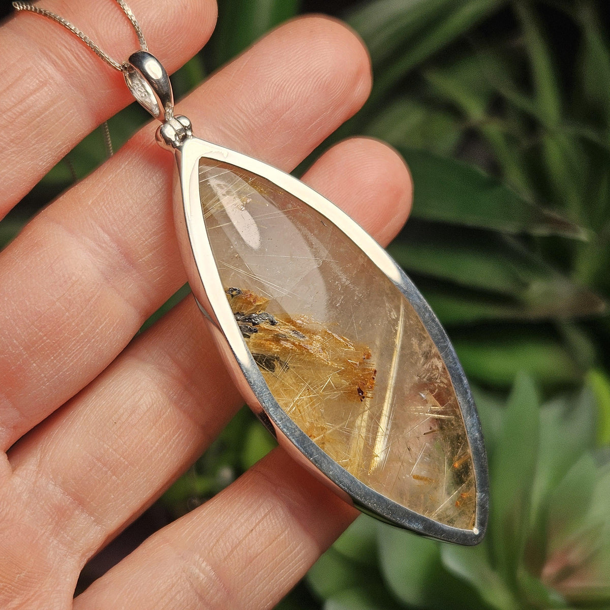 Rutile Hematite Star in Quartz Pendant, Natural Brazilian Crystal Cabochon in Sterling Silver
