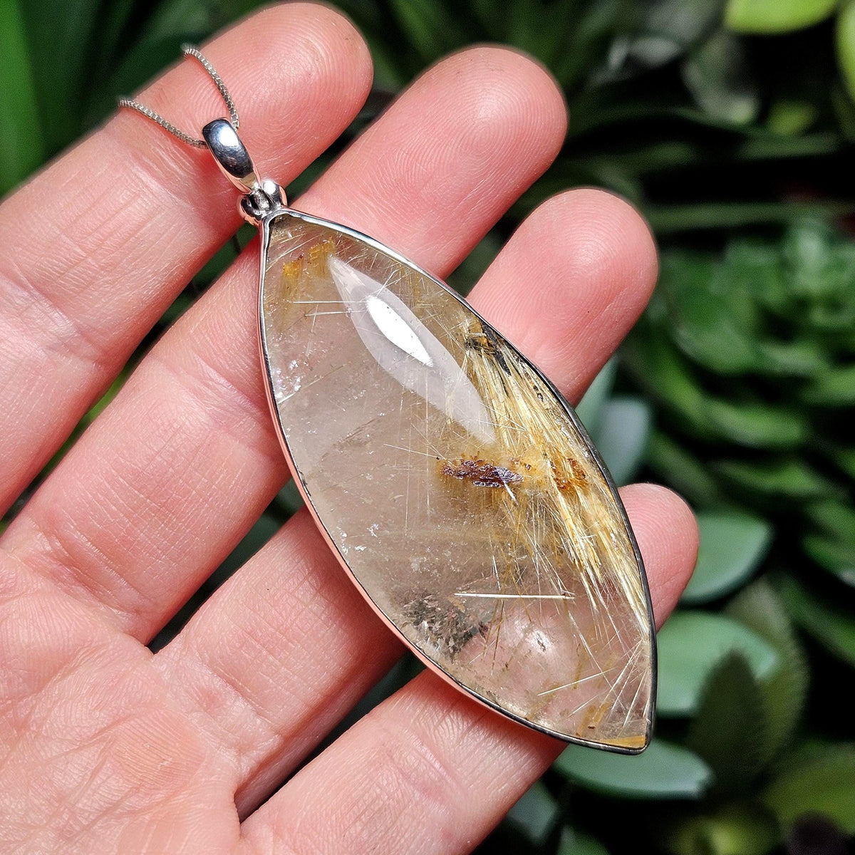 Rutile Hematite Star in Quartz Pendant, Natural Brazilian Crystal Cabochon in Sterling Silver