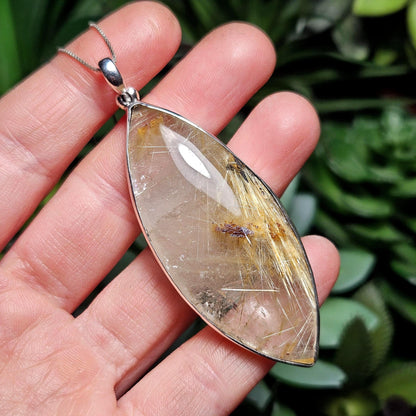 Rutile Hematite Star in Quartz Pendant, Natural Brazilian Crystal Cabochon in Sterling Silver
