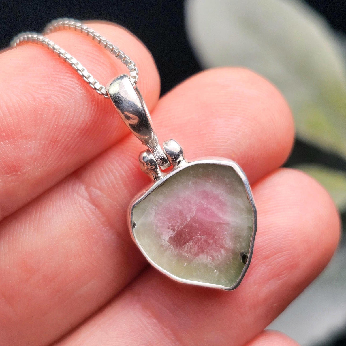 Watermelon Tourmaline Pendant, Sterling Silver