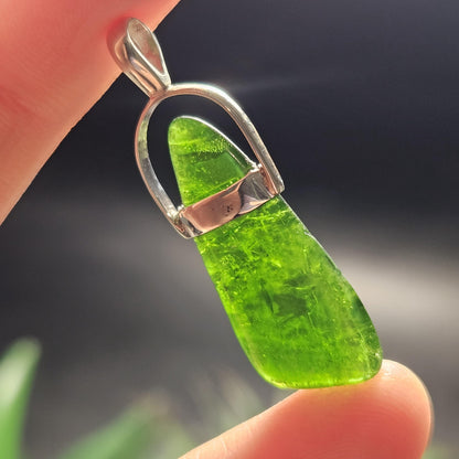 Chrome Diopside Crystal Pendant, Sterling Silver