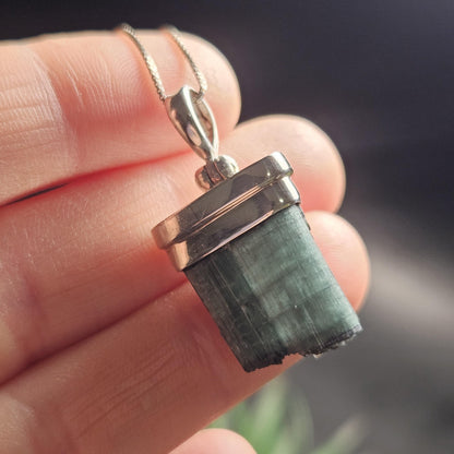 Blue Tourmaline Crystal Pendant, Sterling Silver Tourmaline Necklace