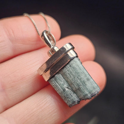 Blue Tourmaline Crystal Pendant, Sterling Silver Tourmaline Necklace