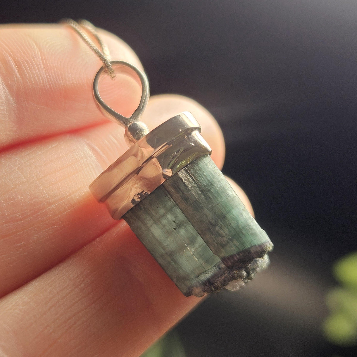 Blue Tourmaline Crystal Pendant, Sterling Silver Tourmaline Necklace