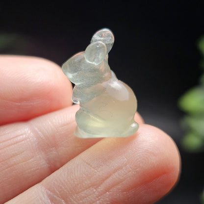 Mini Rabbit Crystal Carving, Rainbow Flourite Bunny Gemstone Polished Miniature