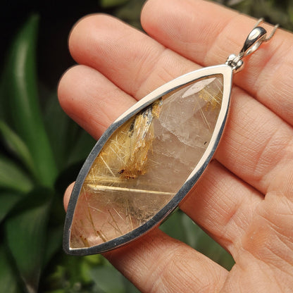 Rutile Hematite Star in Quartz Pendant, Natural Brazilian Crystal Cabochon in Sterling Silver