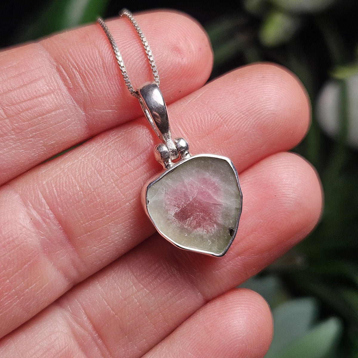 Watermelon Tourmaline Pendant, Sterling Silver