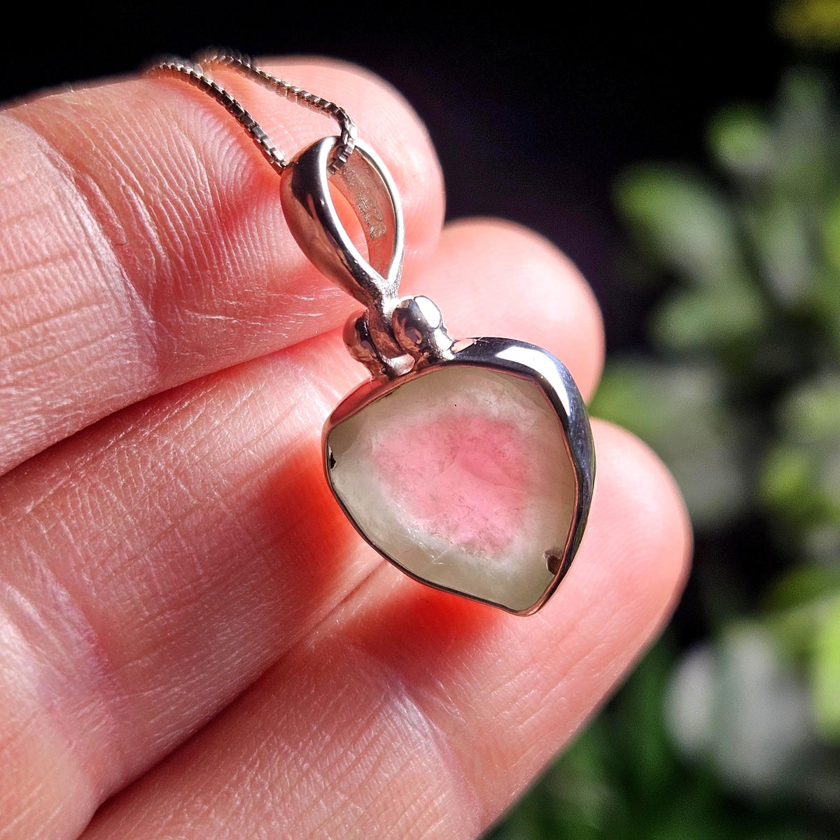 Watermelon Tourmaline Pendant, Sterling Silver