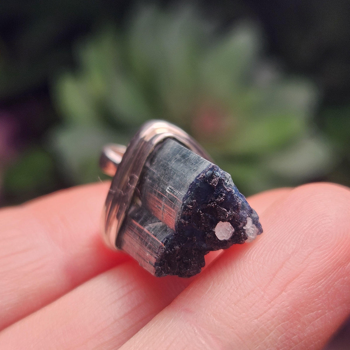 Blue Tourmaline Crystal Pendant, Sterling Silver Tourmaline Necklace