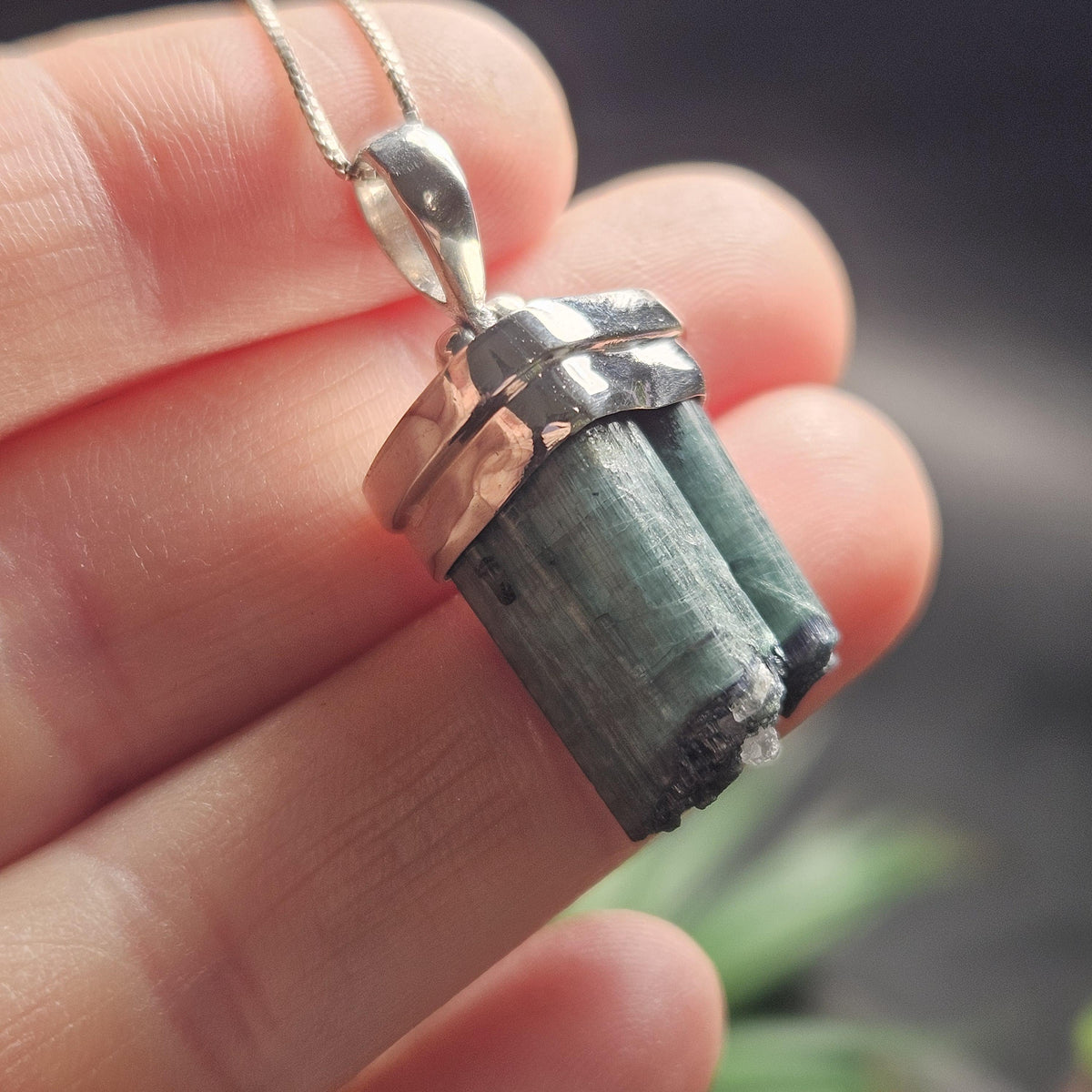 Blue Tourmaline Crystal Pendant, Sterling Silver Tourmaline Necklace