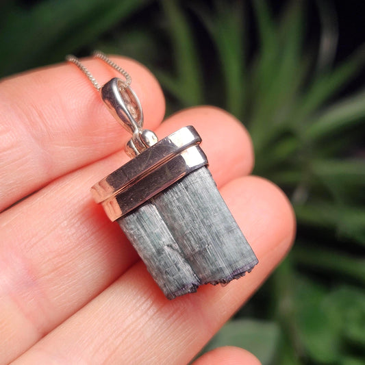 Blue Tourmaline Crystal Pendant, Sterling Silver Tourmaline Necklace