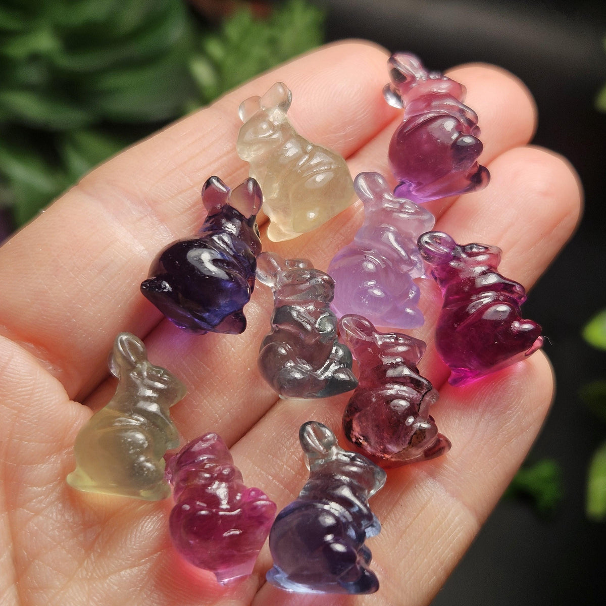 Mini Rabbit Crystal Carving, Rainbow Flourite Bunny Gemstone Polished Miniature