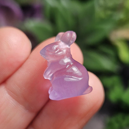 Mini Rabbit Crystal Carving, Rainbow Flourite Bunny Gemstone Polished Miniature