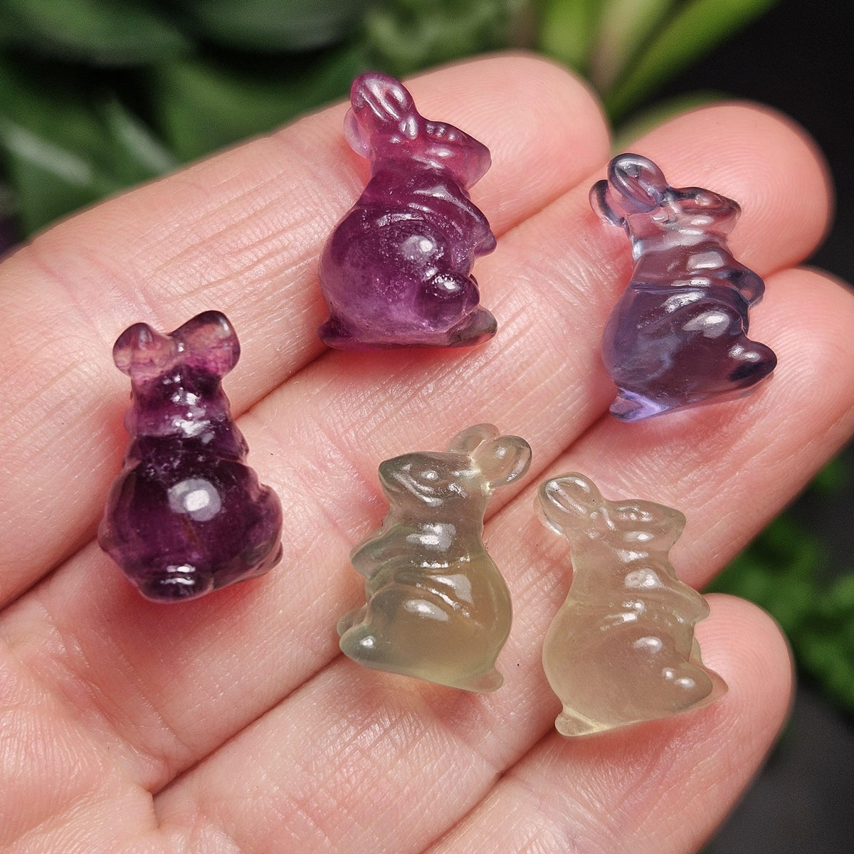 Mini Rabbit Crystal Carving, Rainbow Flourite Bunny Gemstone Polished Miniature