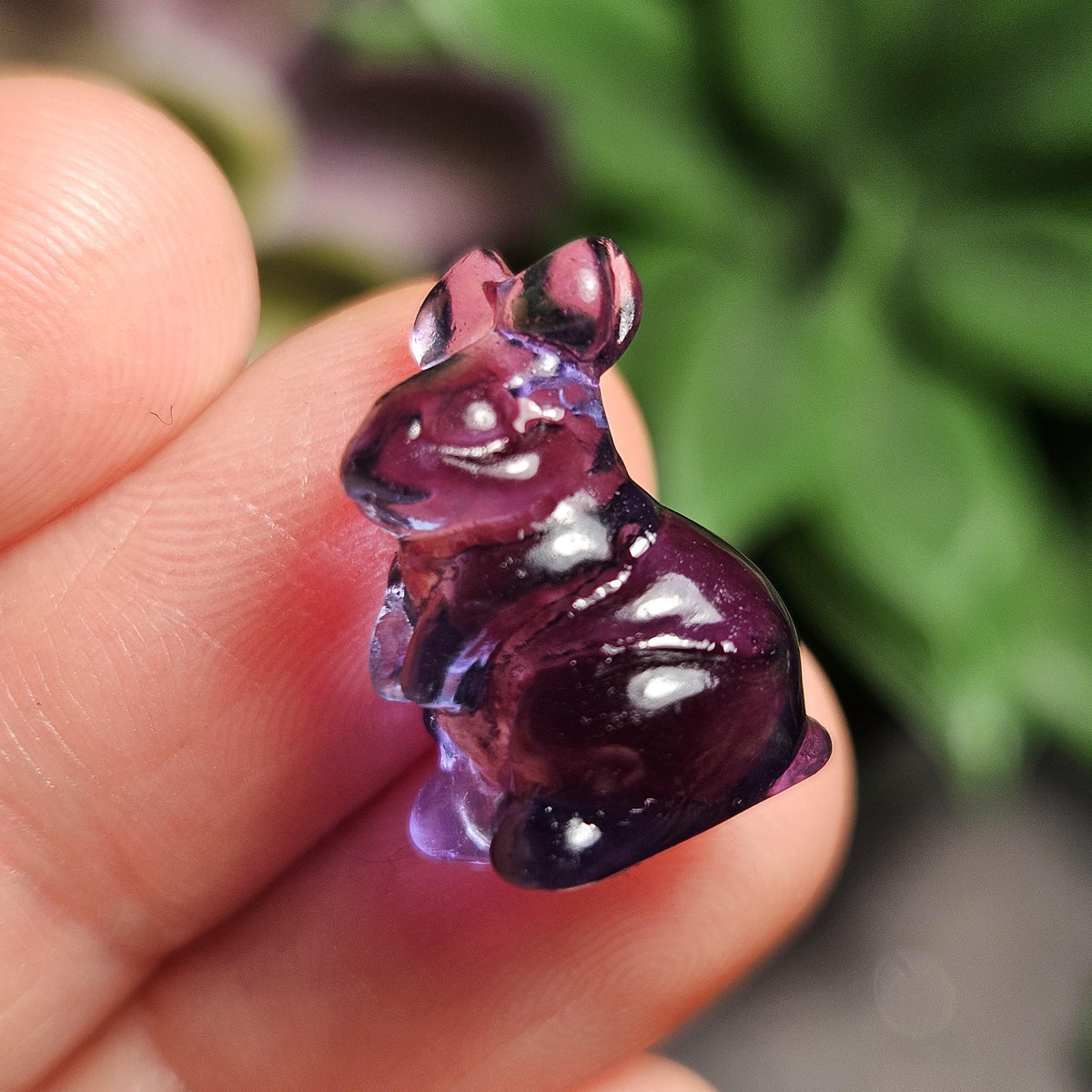 Mini Rabbit Crystal Carving, Rainbow Flourite Bunny Gemstone Polished Miniature