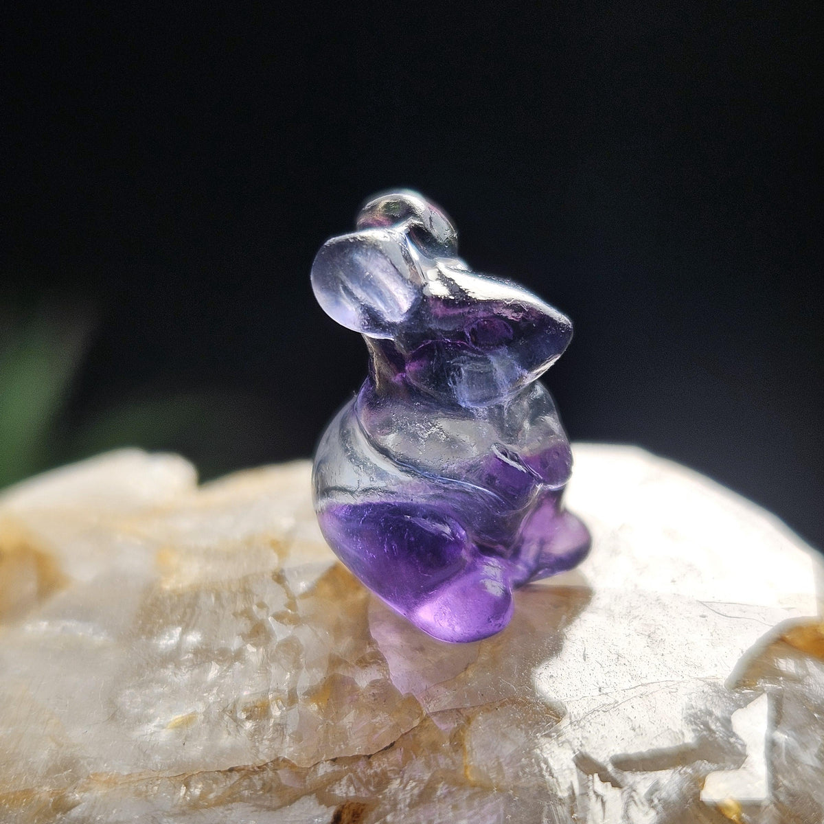Mini Rabbit Crystal Carving, Rainbow Flourite Bunny Gemstone Polished Miniature