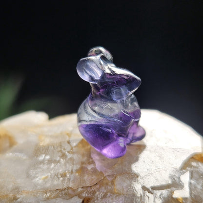 Mini Rabbit Crystal Carving, Rainbow Flourite Bunny Gemstone Polished Miniature