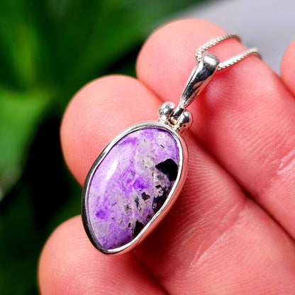 Sugilite Crystal Pendant, Sterling Silver (25x11mm)