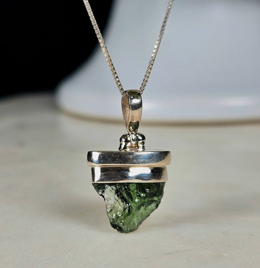 Moldavite Pendant in Sterling Silver ~ 2.7g, 25x15mm