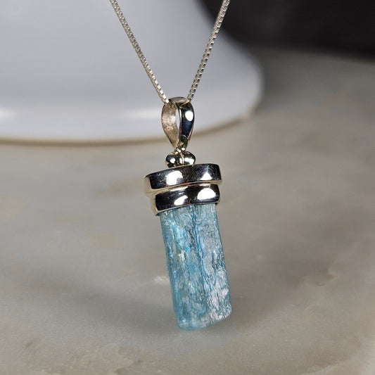 Zambian Aquamarine Silver Pendant 30x10mm