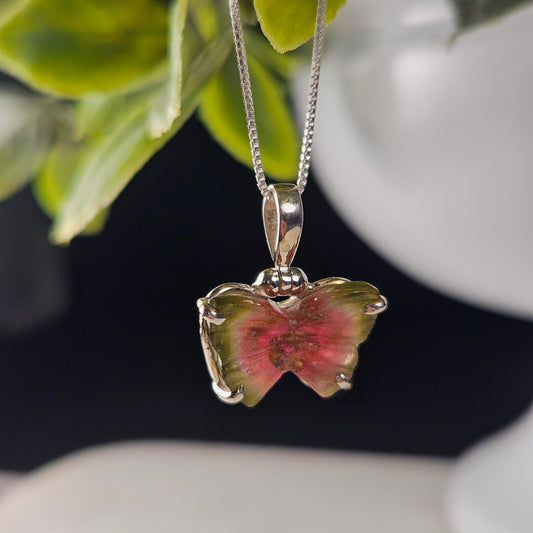 Watermelon Tourmaline Butterfly Pendant 20x16mm
