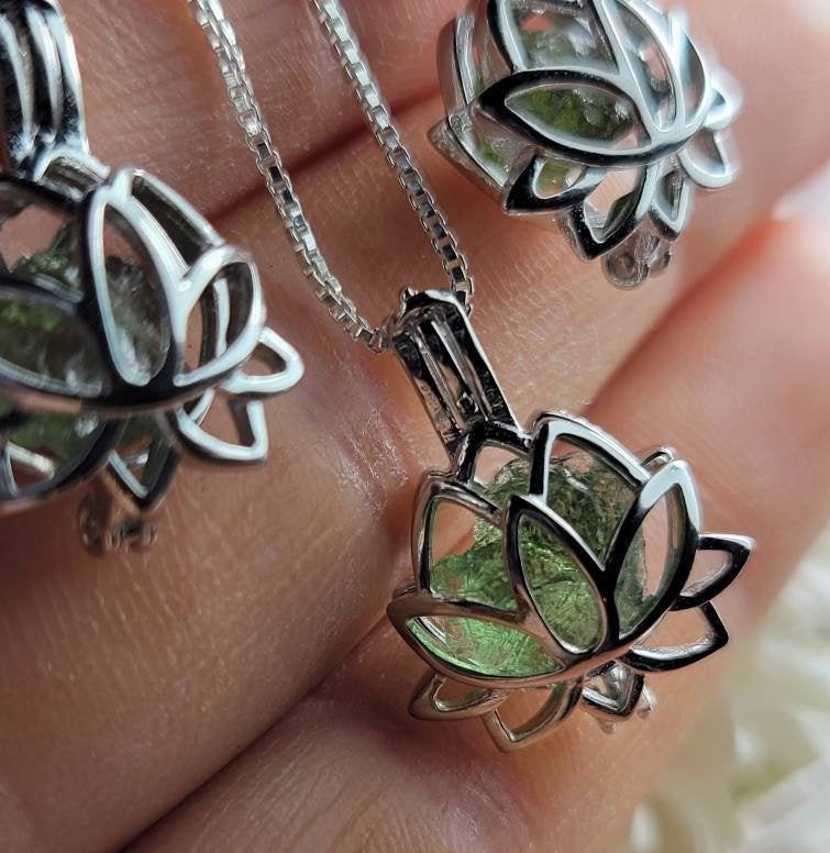 Moldavite Lotus Pendant